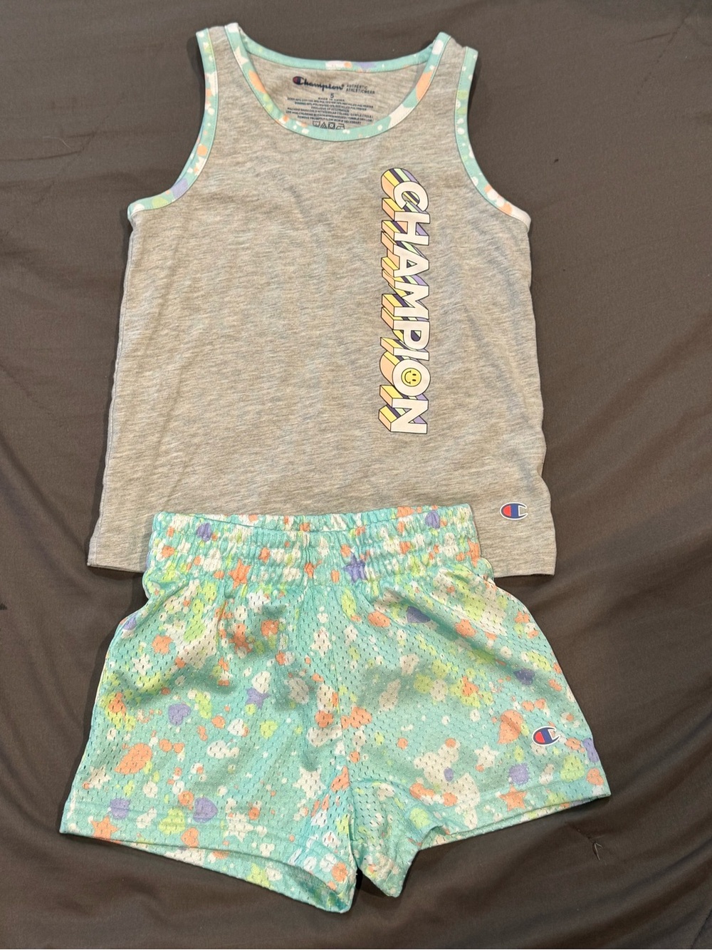 Champion Girls' Gray Tank & Mint Floral Shorts Sz 5